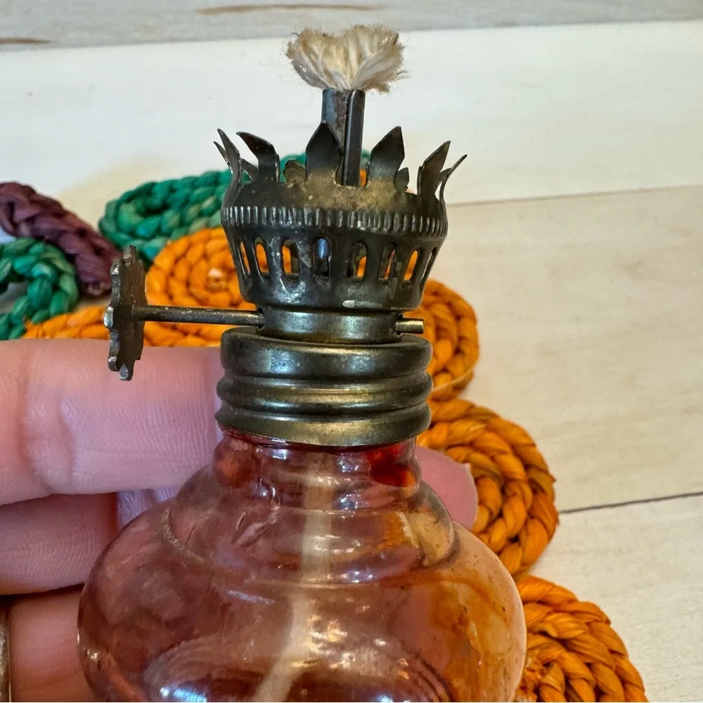 Vintage Small Glass Angel Oil Lamp Lantern Made in Hong Kong